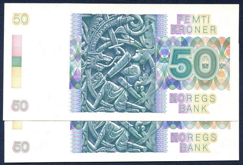2 x 50 kr 1984 i serie kv. 0/01