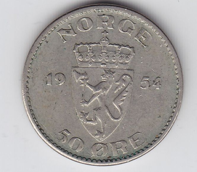 Hovedbilde 50 øre 1954 kv. 1