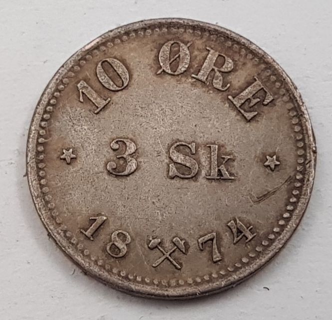 Hovedbilde 10 øre 1874/3 sk. kv. 1+